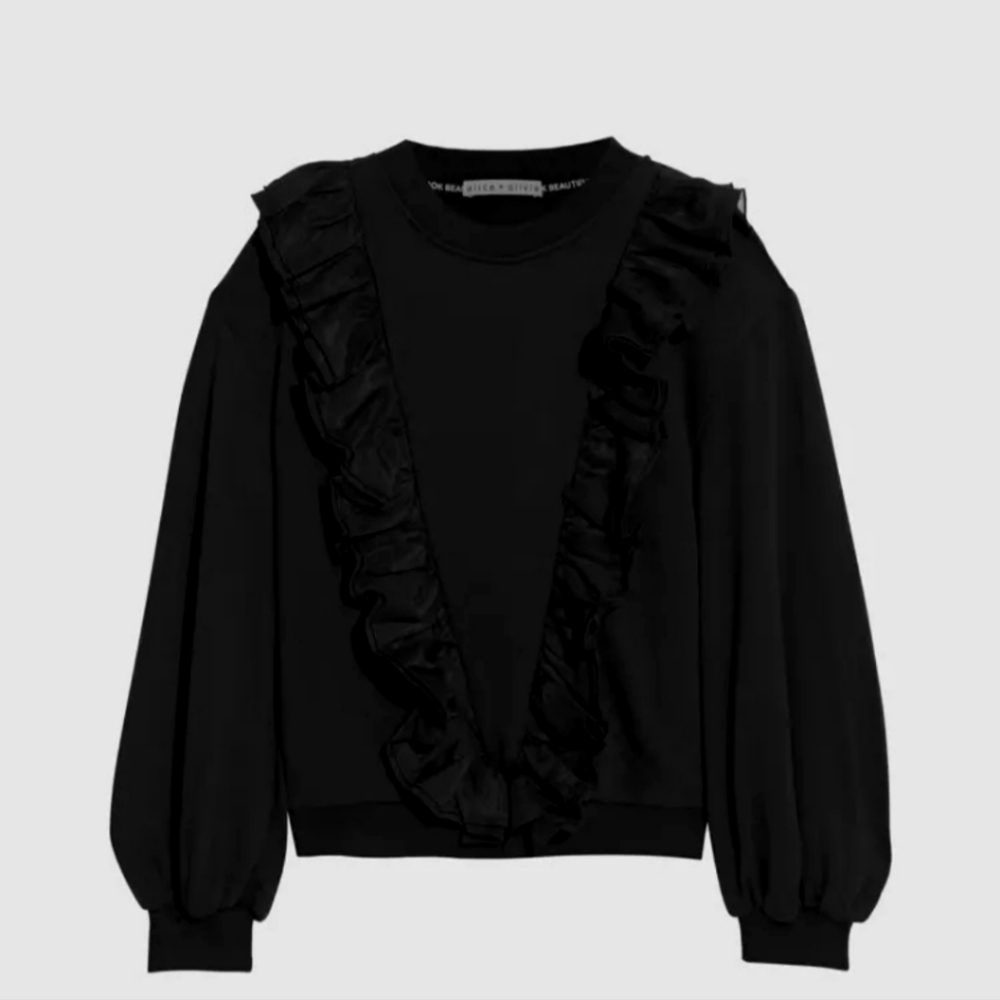 Alice + Olivia black ruffle Carrie shirt/sweater size S